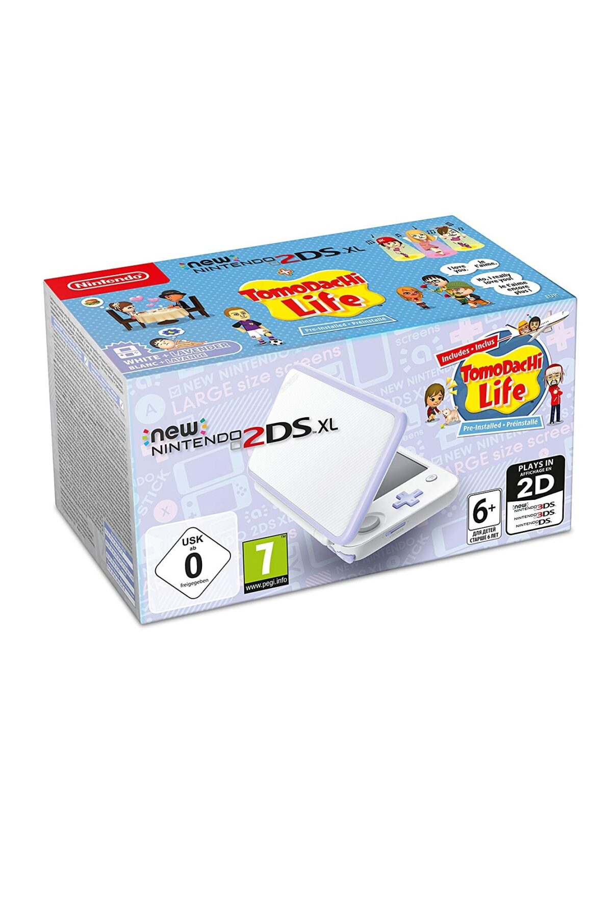 Consola New Nintendo 2DS XL Lavanda Tomodachi Life portada